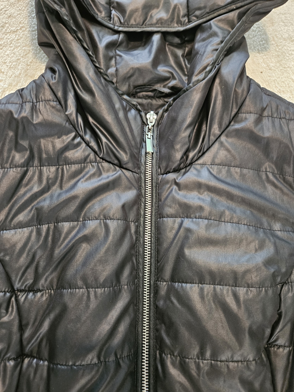 Black Quilted Hooded Puffer Jacket Size S Streetwear Casual Athleisure Spring - Picture 2 of 7